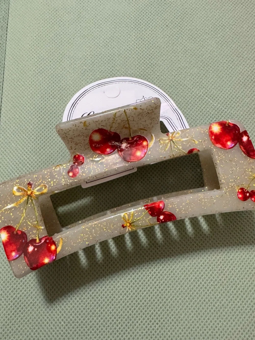 Cherry Glitter Hair Clip - Gold/Red 6 pack